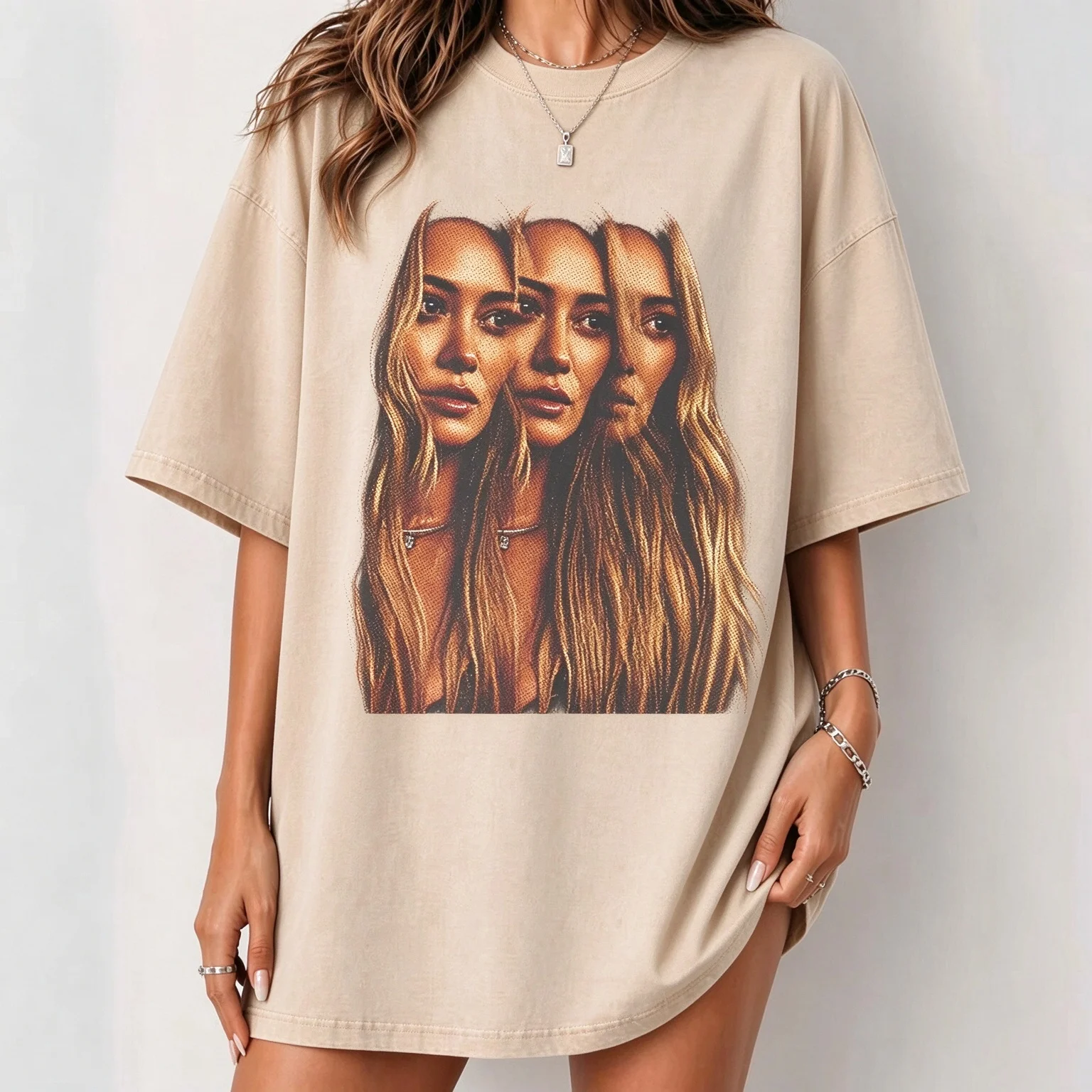 2026 New Hilary Duff The Lucky Me Tour Oversized Unisex Streetwear TShirt Family Matching Vintage Portrait Print Short Tee