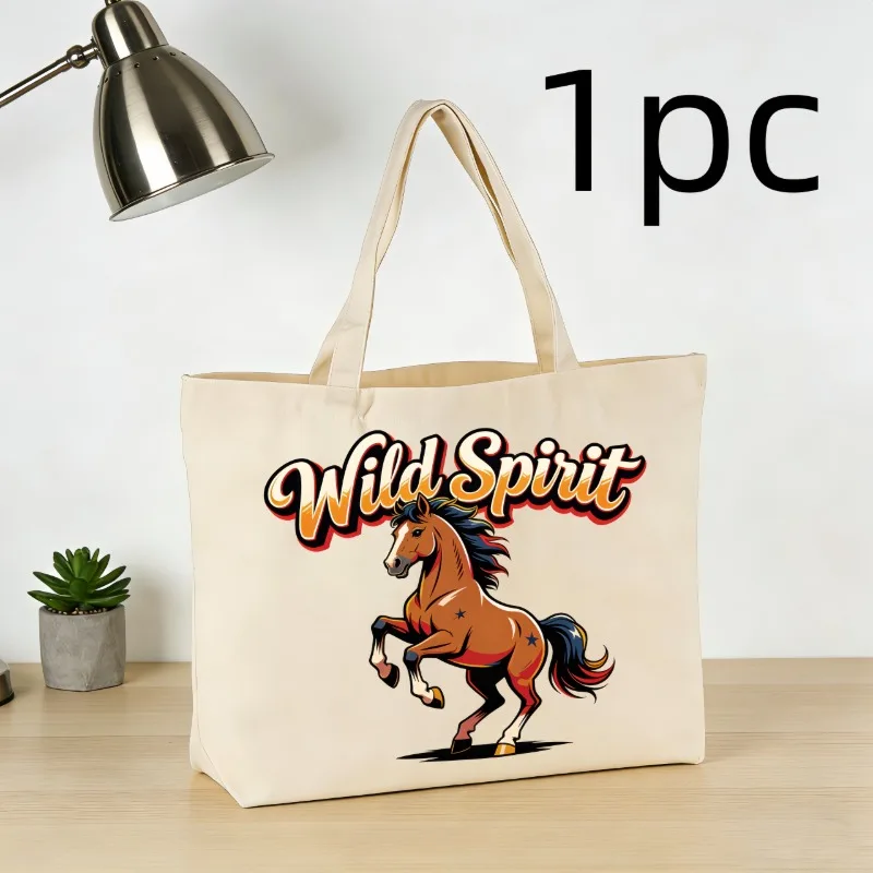 

1 шт. Холщовая сумка на одно плечо с тематикой лошади, сумка для ежедневного хранения, большая вместительная сумка