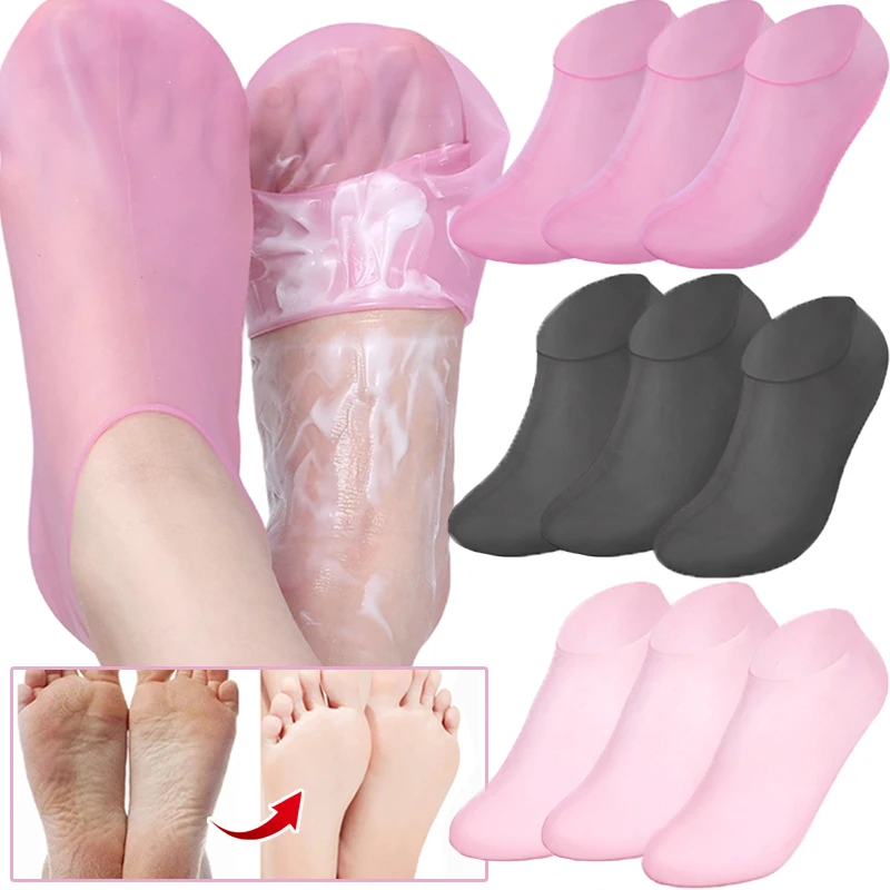 2PCS Silicone Moisturizing Foot Socks Exfoliating Dry Cracked Foot Care Socks Spa Pedicure Socks Massage Moisturizing Gel Sock