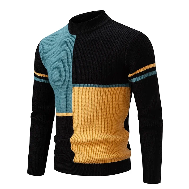 

The New Season Men's Fashion Color Matching Sheep Wool Sweater Comfortable Turtleneck Long-sleeved Sweater