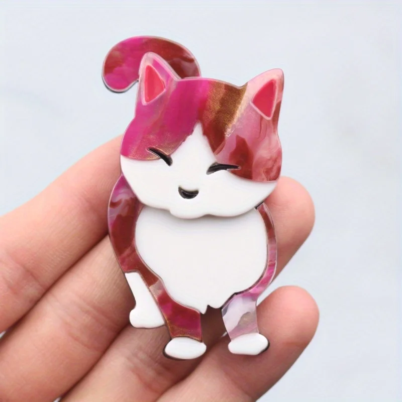 دبوس بروش على شكل حيوان القط الكرتوني ، شخصية أكريليك أنيقة لطيفة ، شارة الرجال والنساء ، إحساس كبير