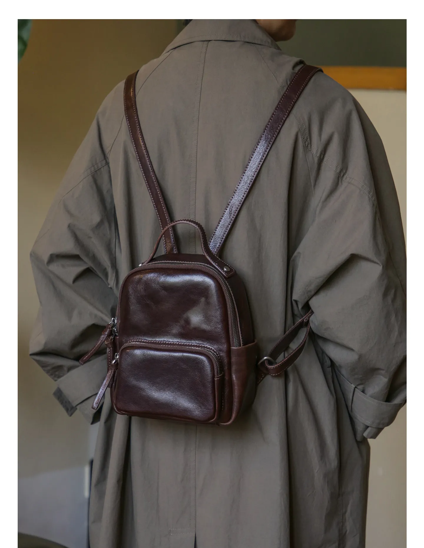 Lässiger Party-Rucksack aus Rindsleder für Damen, kleiner Designer-Rucksack, handgefertigt, weiches Echtleder, niedlicher Damen-Bücherrucksack – Detail 1
