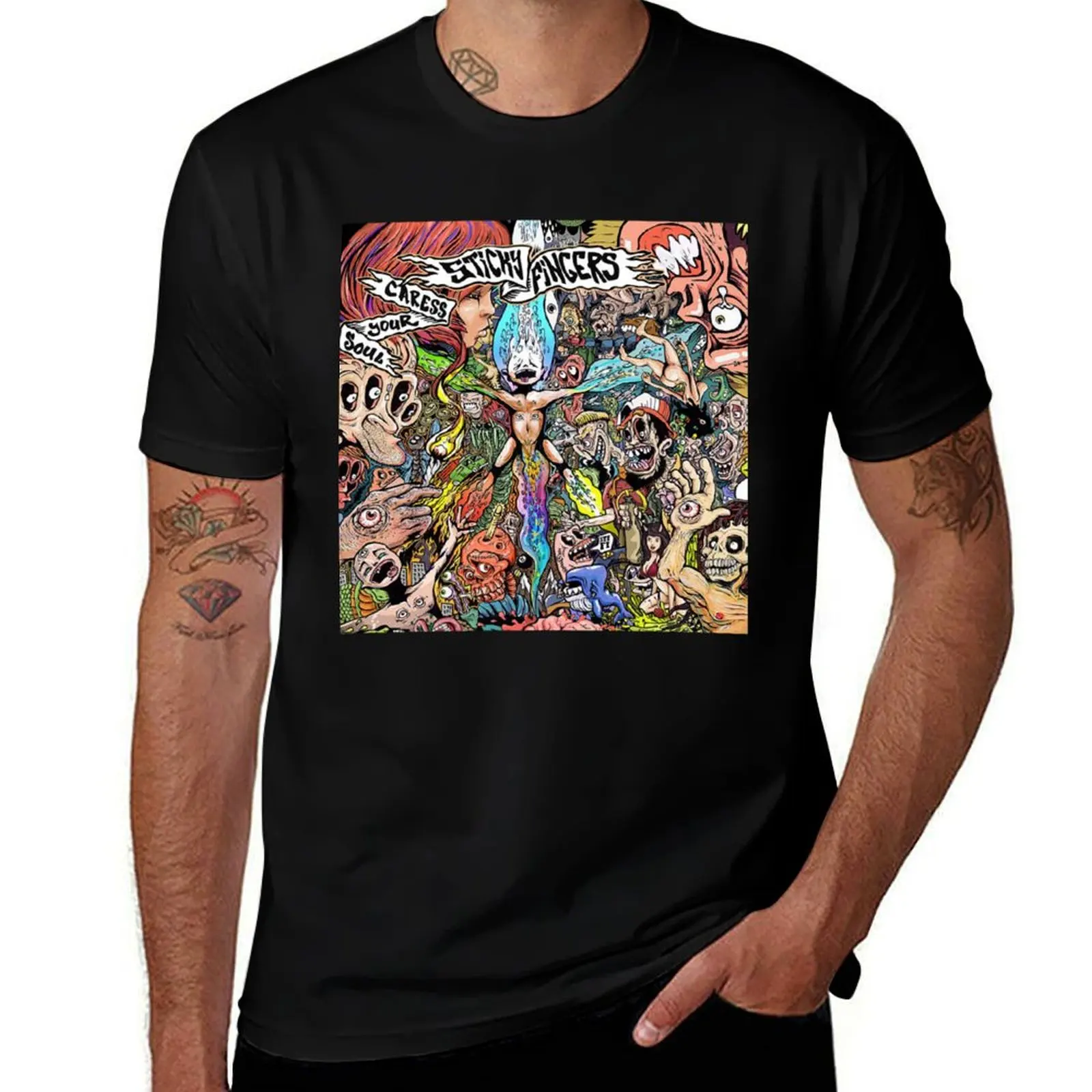 Sticky Fingers - Caress Your Soul T-Shirt Basic Simple Casual Short Sleeve Tee