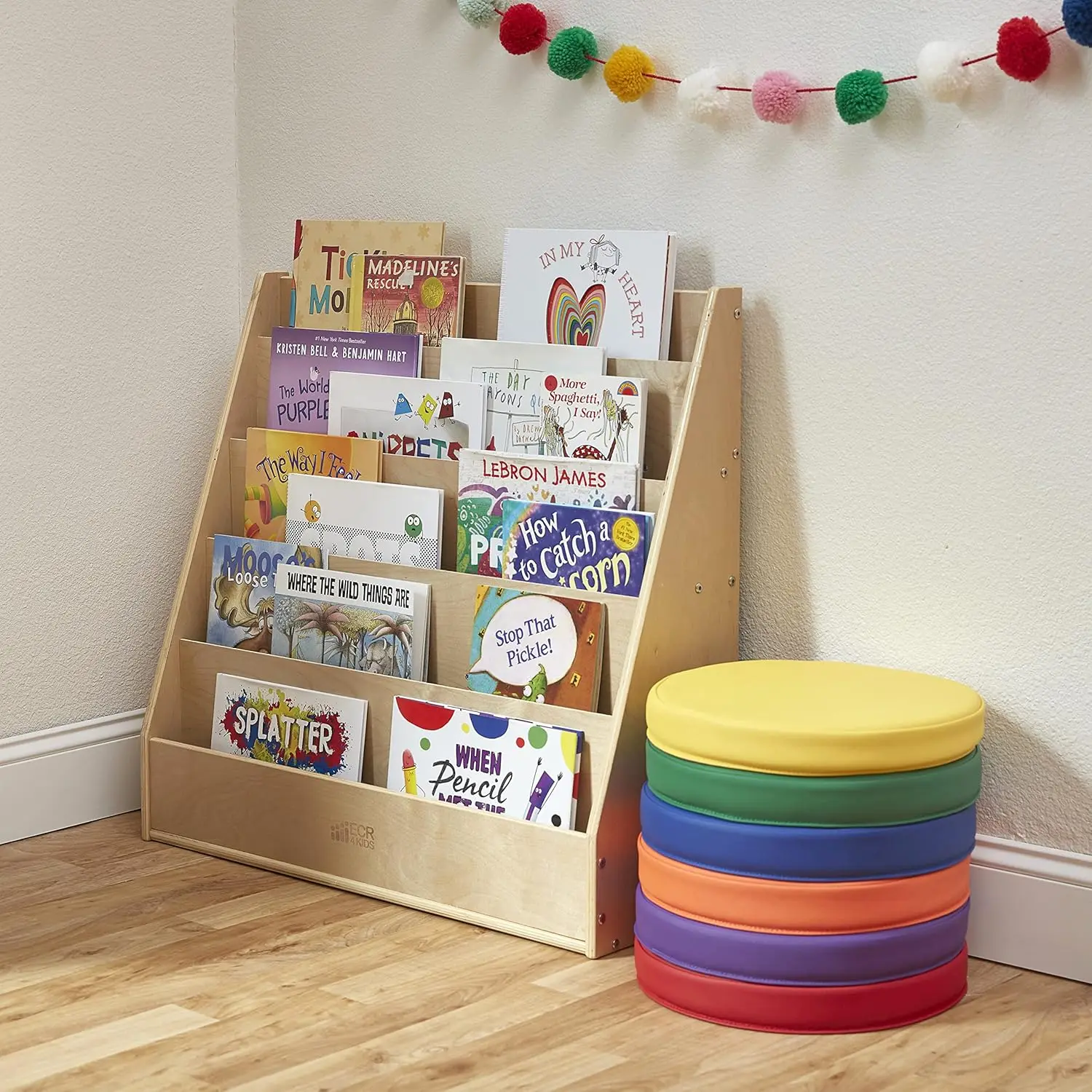 Single-Sided Book Display with Storage, Classroom Bookshelf, Natural