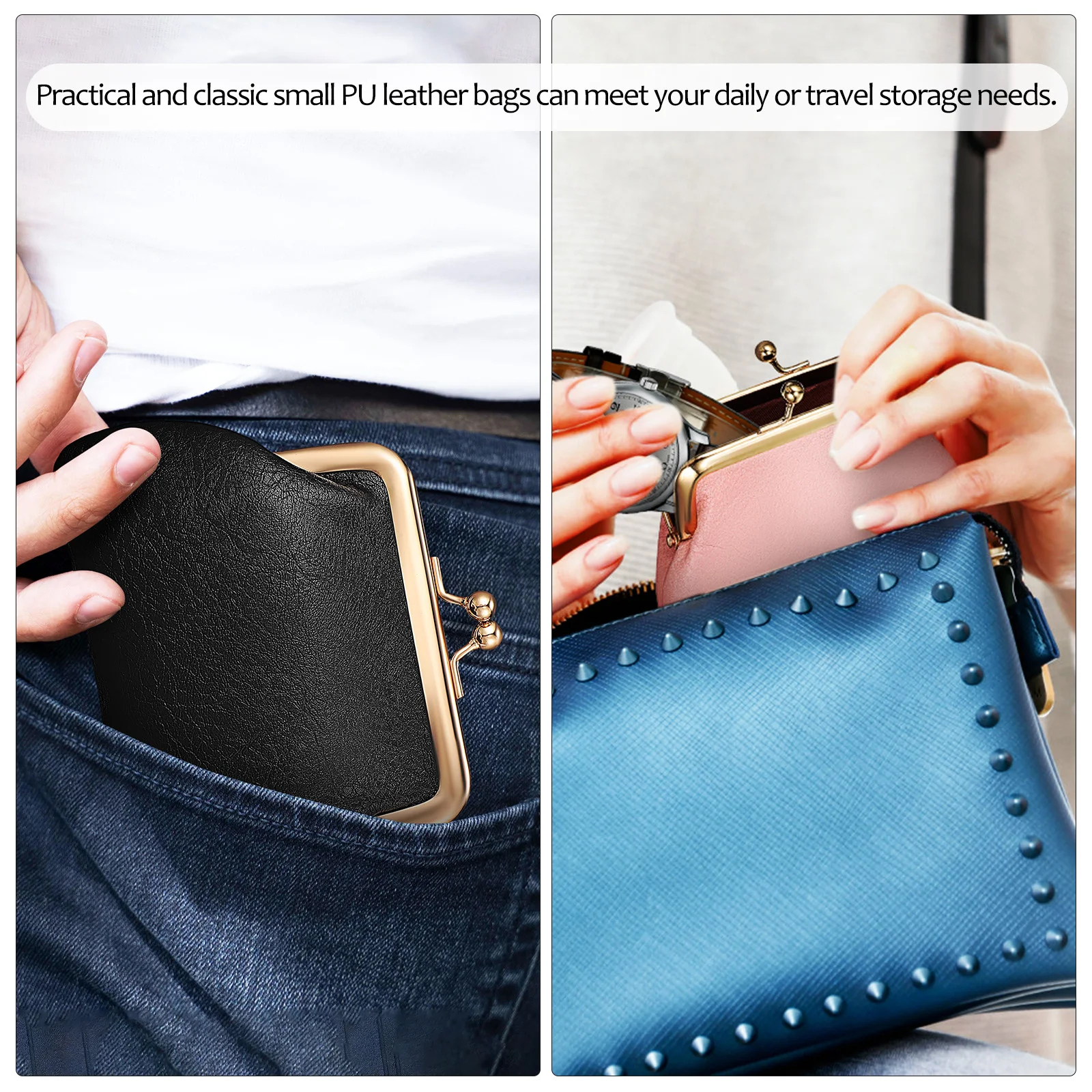 

2Pcs Mini Wallet PU Coin Purse Portable Travel Small Change Bag Clasp for Women Multifunctional Coin Purse
