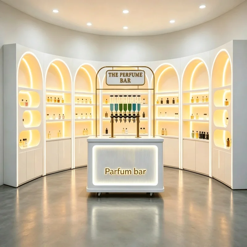 custom.Custom Detachable Perfume Display Cabinet | Mobile Perfume Bar & Small Kiosk Design | Retail Counter Fragranc
