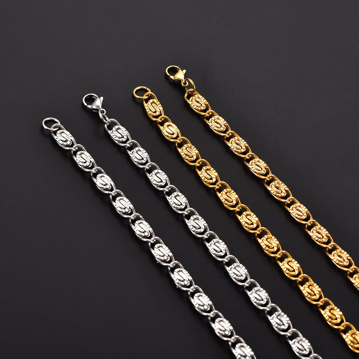 4/5/6MM Gewellte Gliederkette aus Edelstahl, geprägte Halskette in Büroklammerform, kreativer Hip-Hop-Choker-Schmuck für Männer und Frauen – Detail 2