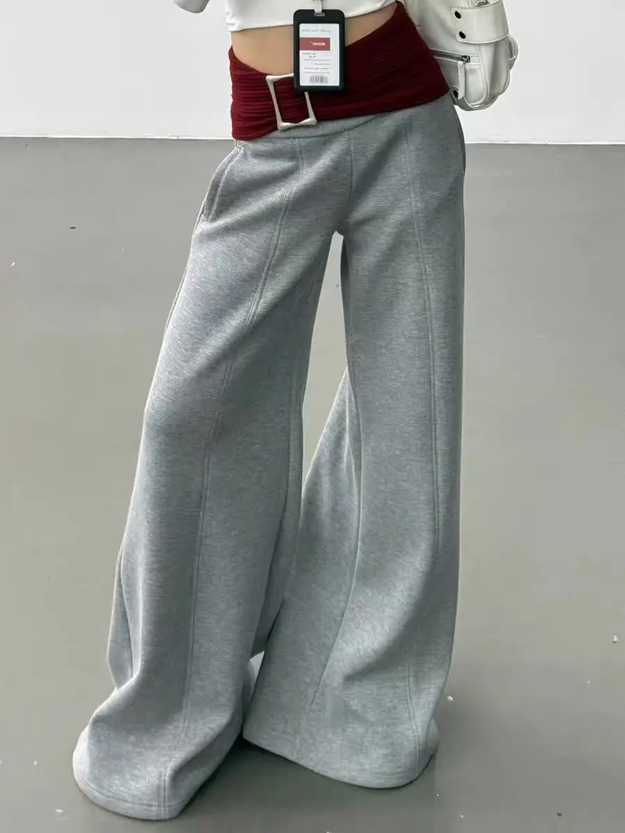

High-waisted Loose Wide-leg Pants with Detachable Waistband and Floor-length Trousers