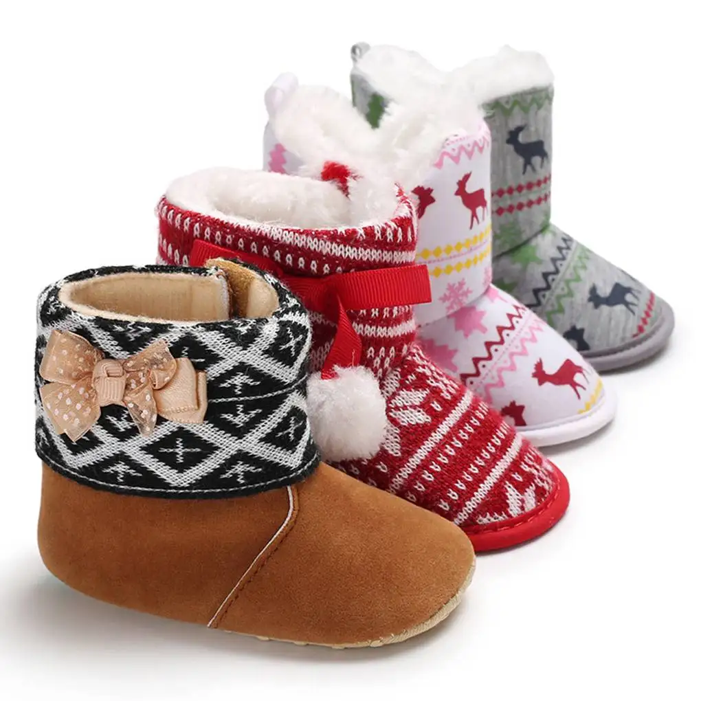 Bottes chaudes pour bébés filles et garçons, chaussures de premiers pas, boule de Pom Pom, bottes d'hiver à fleurs