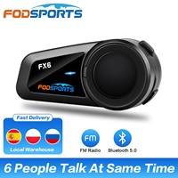 Fodsports FX6 Motorcycle Helmet Intercom Waterproof Bluetooth Headset 6 Rider BT 5.0 Interphone With FM Radio