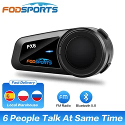 Fodsports FX6 Helm Bluetooth Intercom BT 5.0 Interphone Motorhelm Bluetooth Headset Intercomunicador met FM Radio, ondersteuning 6 Riders praten tegelijkertijd