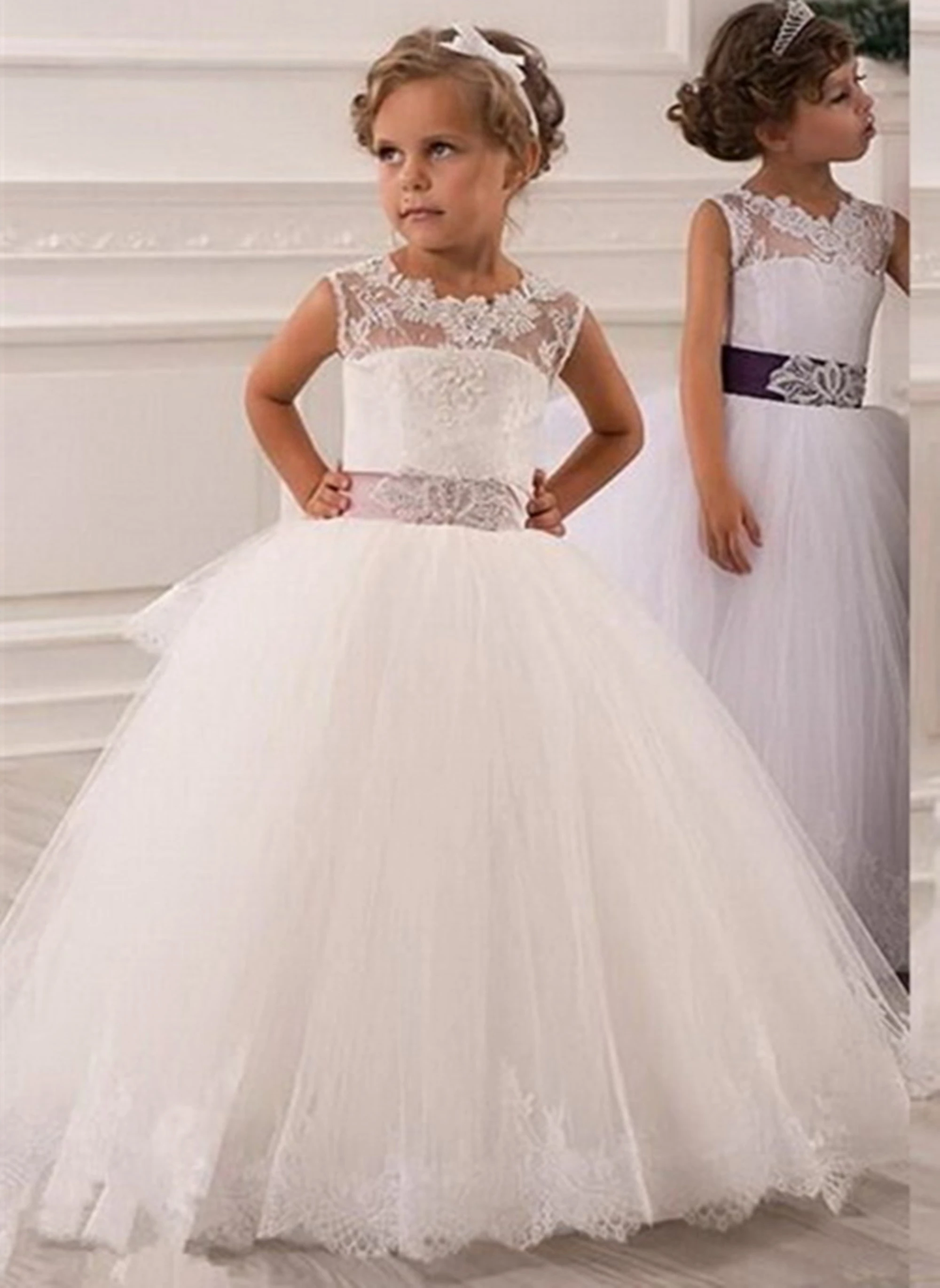 

Flower Girl Dress For Weddings With 3D Floral Appliques Baby Birthday Gowns Pageant Gowns