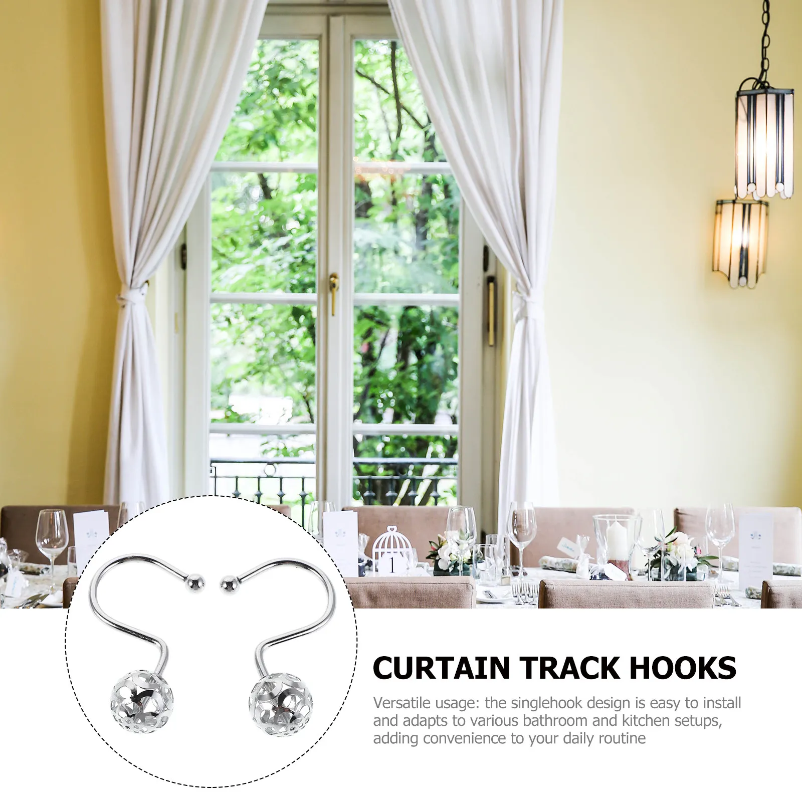 12Pcs Stainless Steel Shower Curtain Hooks S-Shaped Roller Ball for Bathroom Kitchen Curtains Heavy Duty Smooth Glide