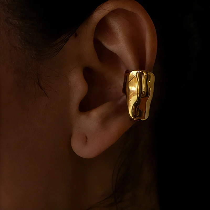 Women's Minimalist Irregular Smooth Ear Clip, C Shape Geometry