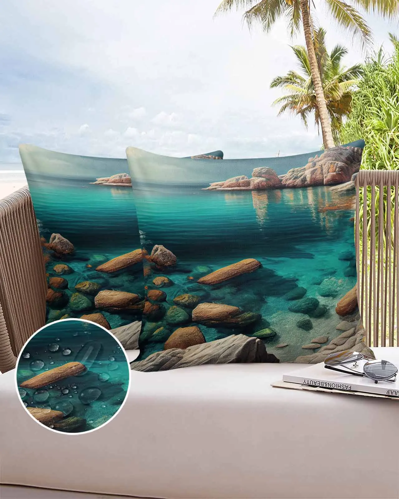 

Ocean View Summer Blue Sky Coast 2/4PCS Outdoor Pillowcase Waterproof Sofa Pillow Cover Case Garden Cushion Covers Home Decor