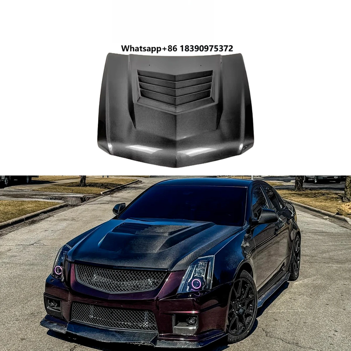 New High Quality Carbon Fiber Front Engine Hood for CTS 2008-2012 Mesh Style Screw-On Installation with Screws