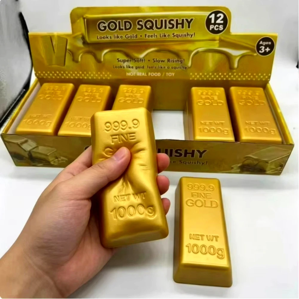 Squishy Simulate Gold Brick Stress Relief Toy PU Slow Rising Fidget Sensory Toy Adult Anxiety Relief Desk Squeeze Relaxing Gift
