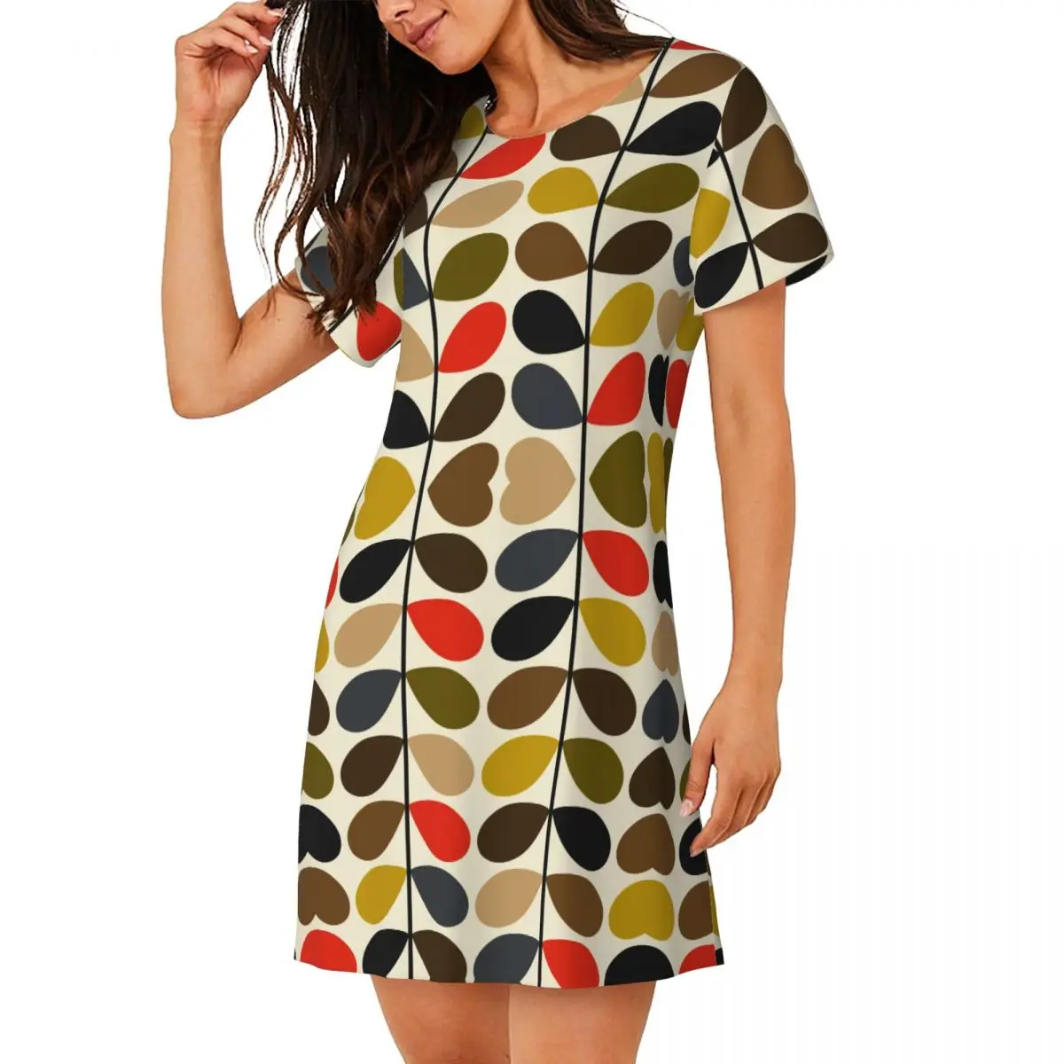 Custom Cool Orla Kiely Abstract Multi Stem Women Short Sleeve Nightdress Scandinavian Geometric Nightdress Sleeping Sleepshirts