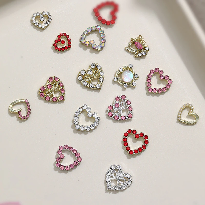 2 uds 3D amoroso en forma de corazón Nail Art diamantes de imitación gemas encantos de lujo aleación de diamante brillo corazones joyería suministros de uñas accesorio