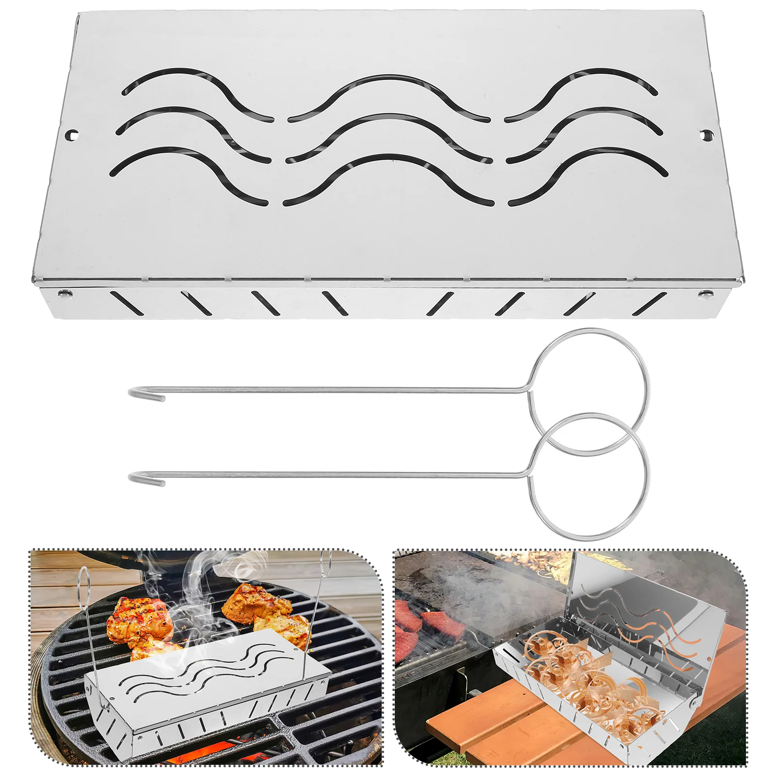 

Sawdust Box Charcoal Accessories Bbq Grill Wood Chip Smoking Baskets Smoky Cases Gas Stainless Steel Top