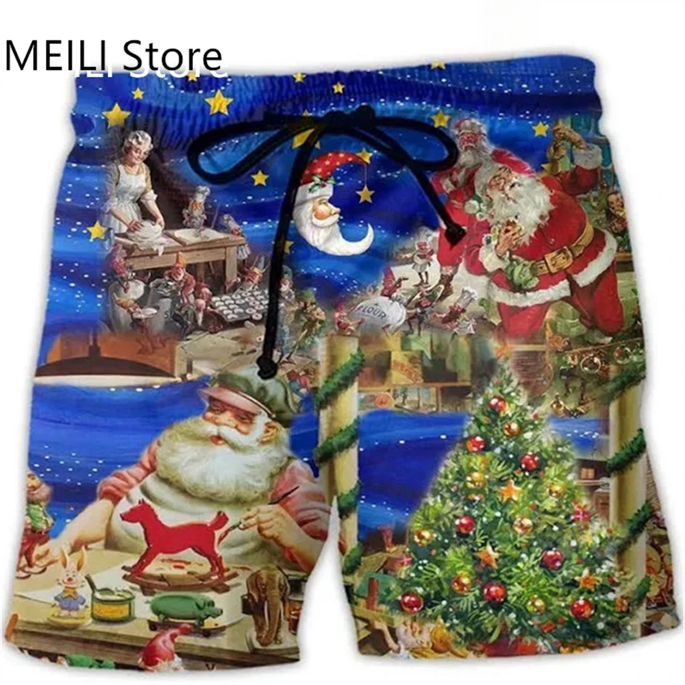 Pantalones cortos para hombre, Feliz Navidad, Papá Noel, estampado 3D, divertidos pantalones cortos de Navidad Unisex Y2k, traje de baño hawaiano de verano, bañadores para Surf