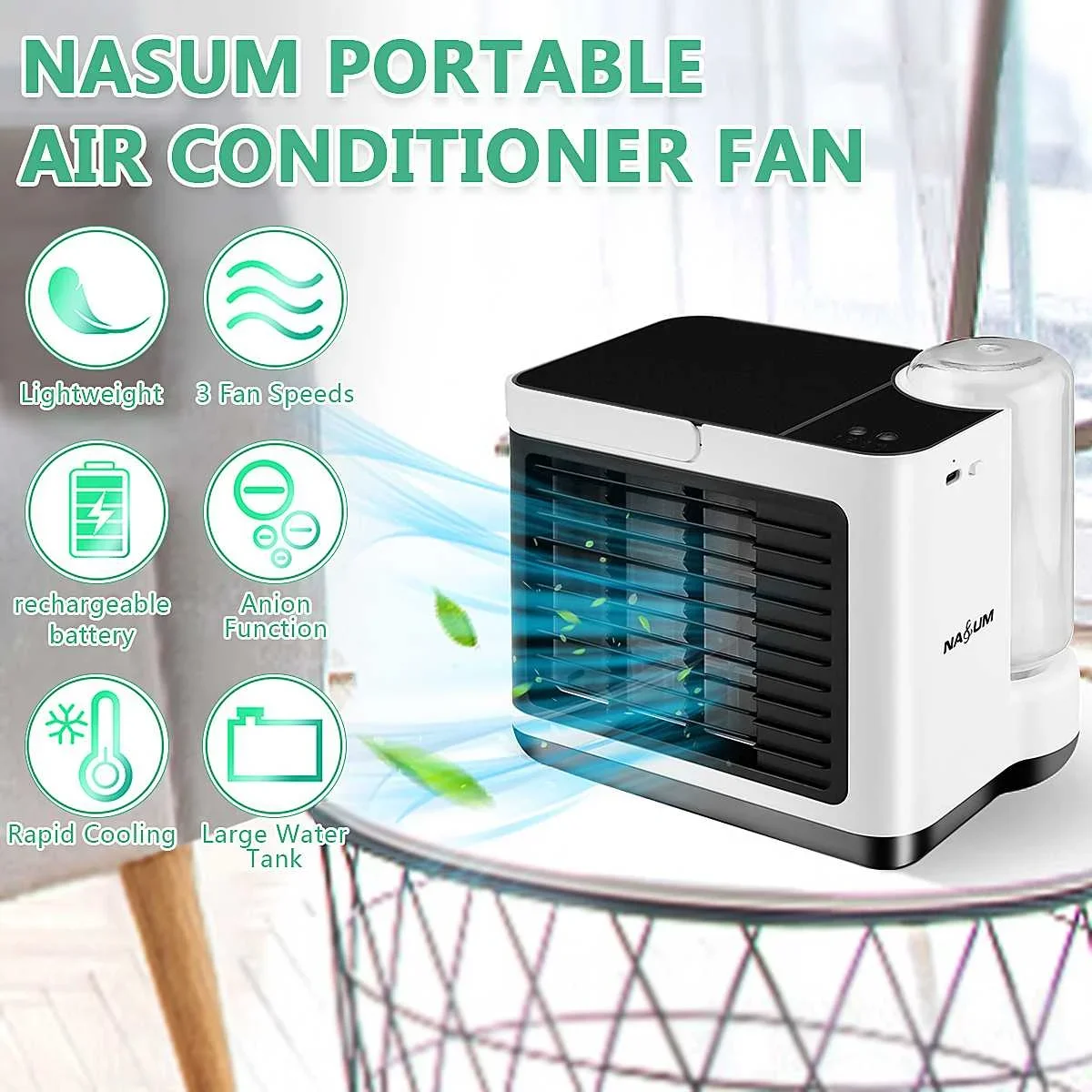 3 Speeds Small Portable Air Conditioning Fan Mini Air Conditioner Anion Purifier Humidifier Desktop USB Air Cooling Fan Cooler