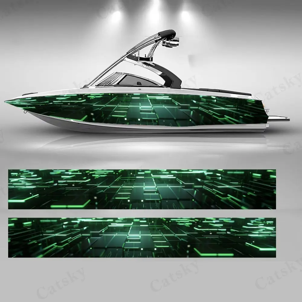 Green Cyber Matrix Technological Sense Boat Sticker Vinyl Ship Pontoon Deck Boat Fishing Decorative Pontoon Boats Decal