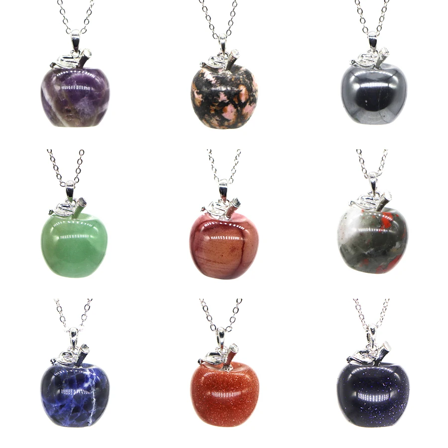 

Natural Stone Carved Apple Pendant Healing Crystal Turquoise Quartz Figurine Statue Necklace Gemstone Love Beads Jewelry Gifts