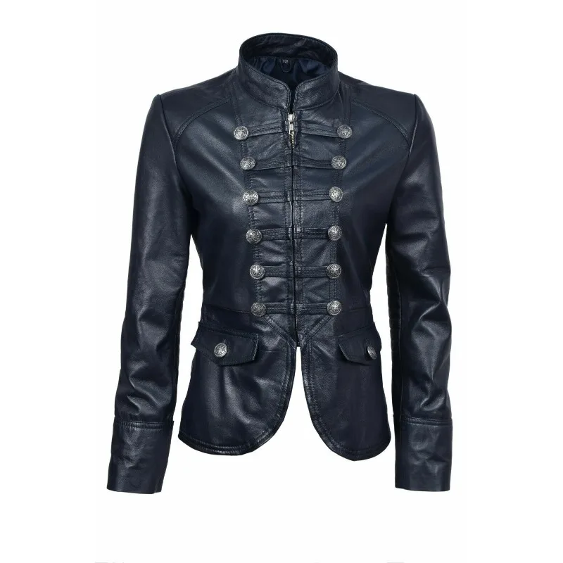 NEW Women's Lambskin Leather Coat Biker Motorcycle Blue Slim Fit Stylish Jacket