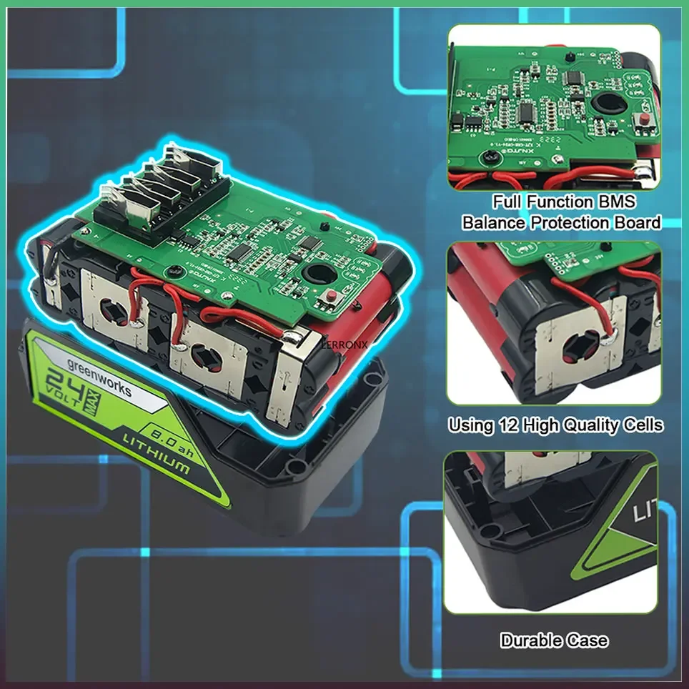 Greenworks Battery 24V 8.0AH  Greenworks Lithium Ion Battery (Greenworks Battery) The original product is 100% brand new