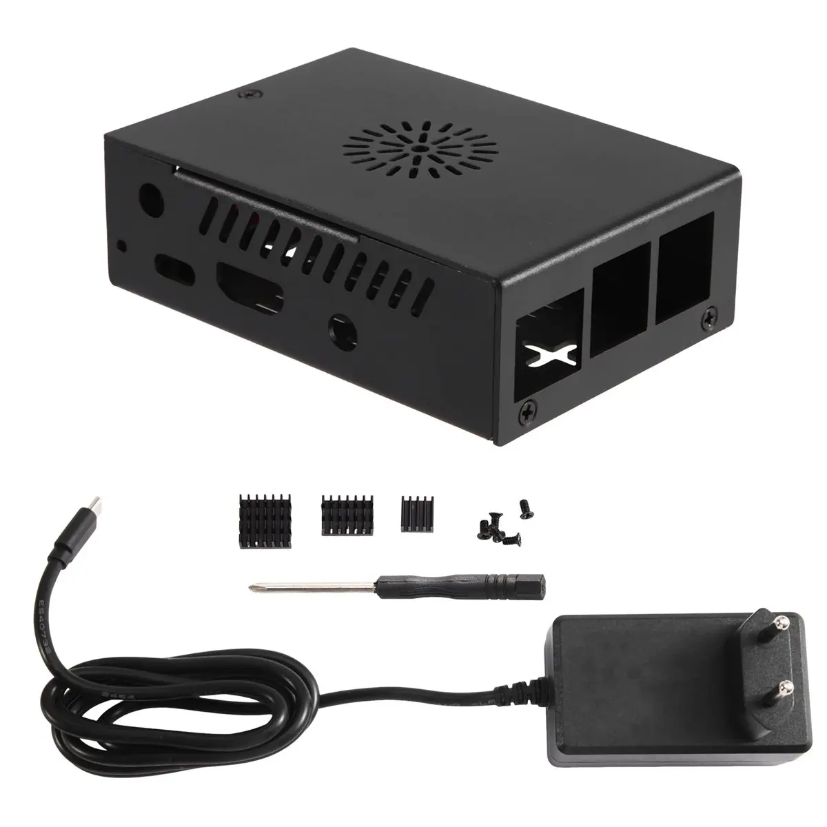 For 4PRO Metal Case Enclosure for 4PRO Compatible Expansion Board Fan Active Cooling EU Plug