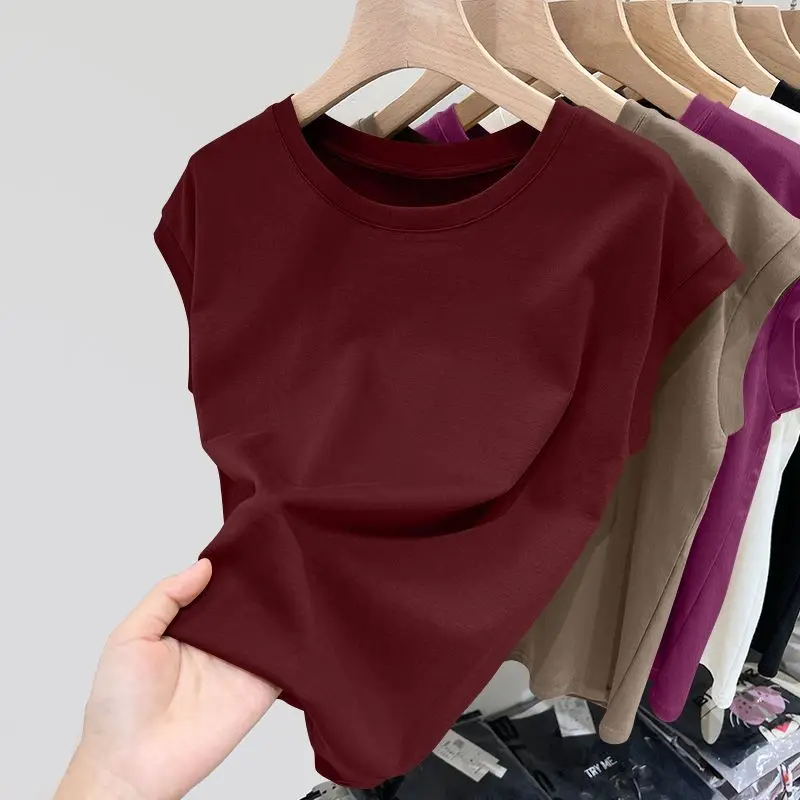 Women's Sleeveless T-shirt Trendy Fashion Versatile Base Shirt Slim Fit Round Summer Neck T-shirt Casual Breathable Clothing