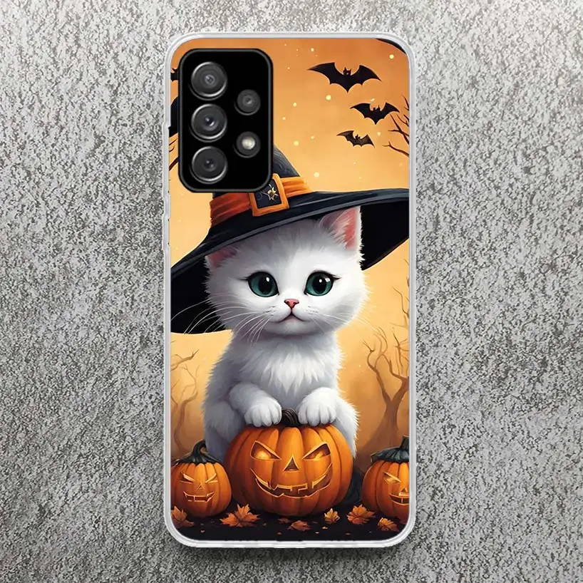 Schwarzes Kätzchen Halloween Kürbis Handy hülle für Samsung Galaxy A14 A54 A13 A53 A12 A52S A24 A34 A23 A33 A22 A32 A04s A03s A02s A72