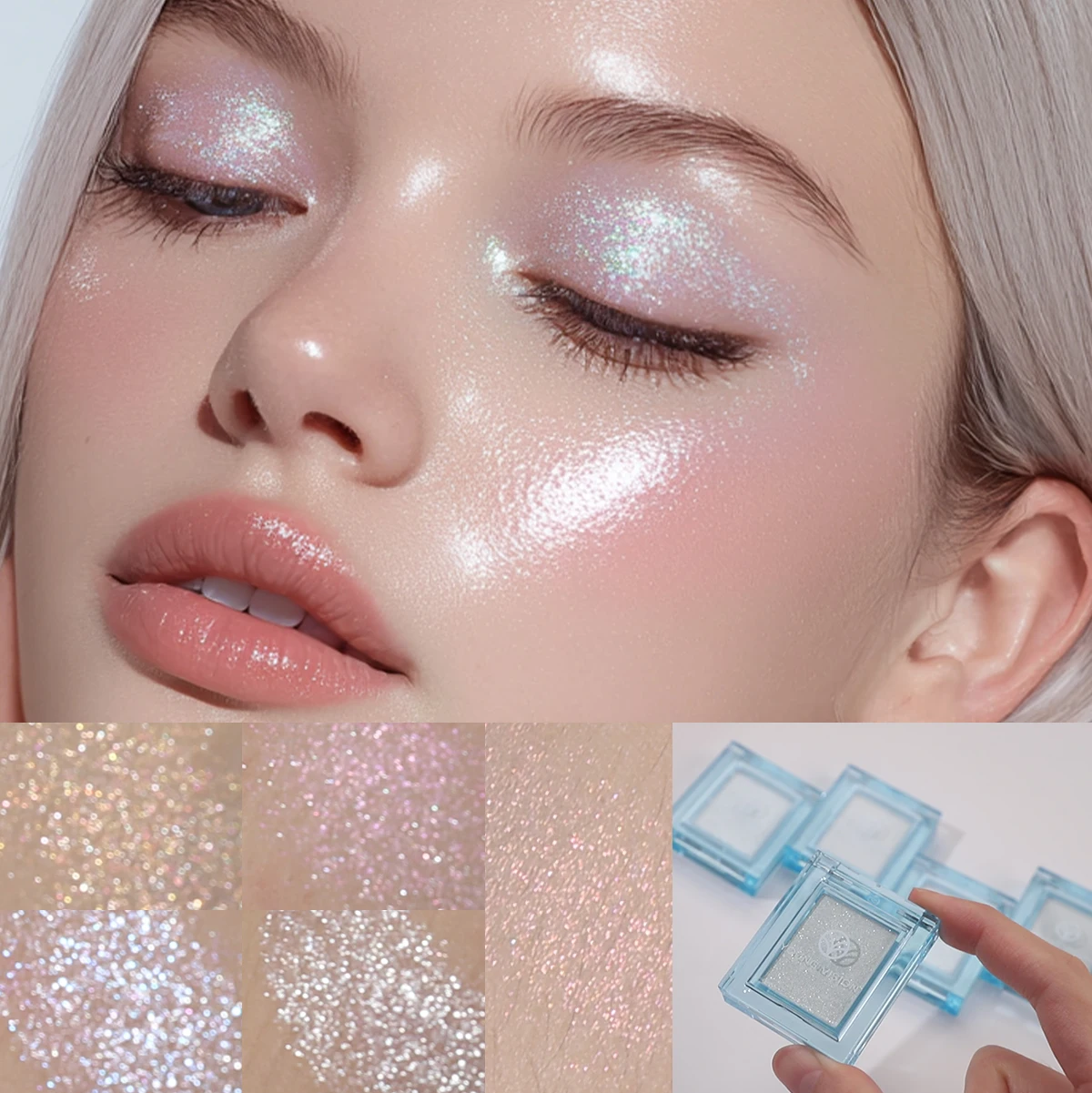 Paleta de sombras com iluminador cremoso de 5 cores - Textura de massa macia, brilho intenso e brilho, de longa duração