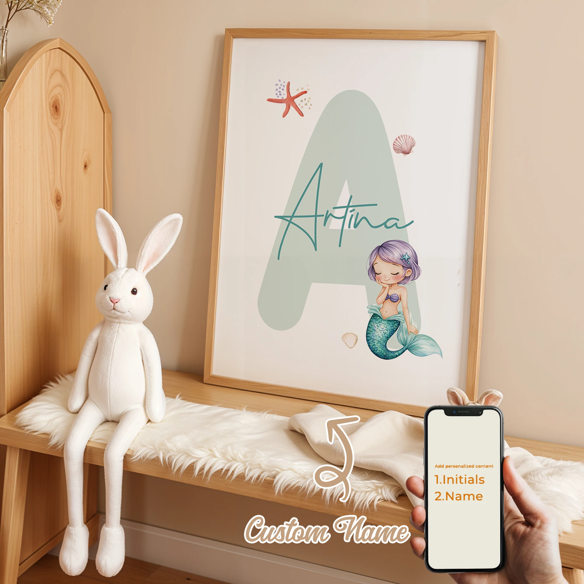 

Personalized Custom Name Cartoon Mermaid Wall Art Print Picture Canvas Poster Painting For Living Room Home Decor Gift