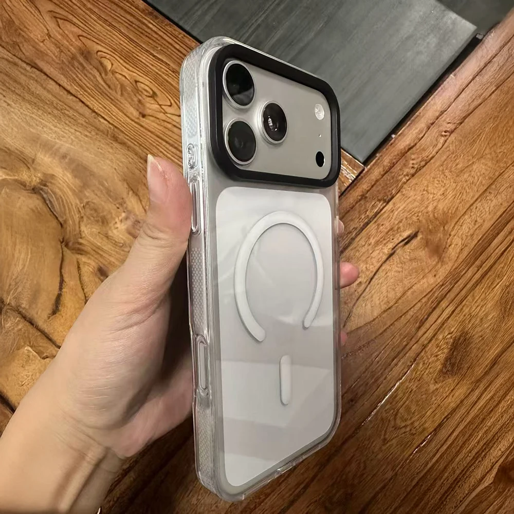 

Transparent Border Magnetic Case: Compatible with iPhone 17 16 15 14 13 Pro Max 17Pro Cover