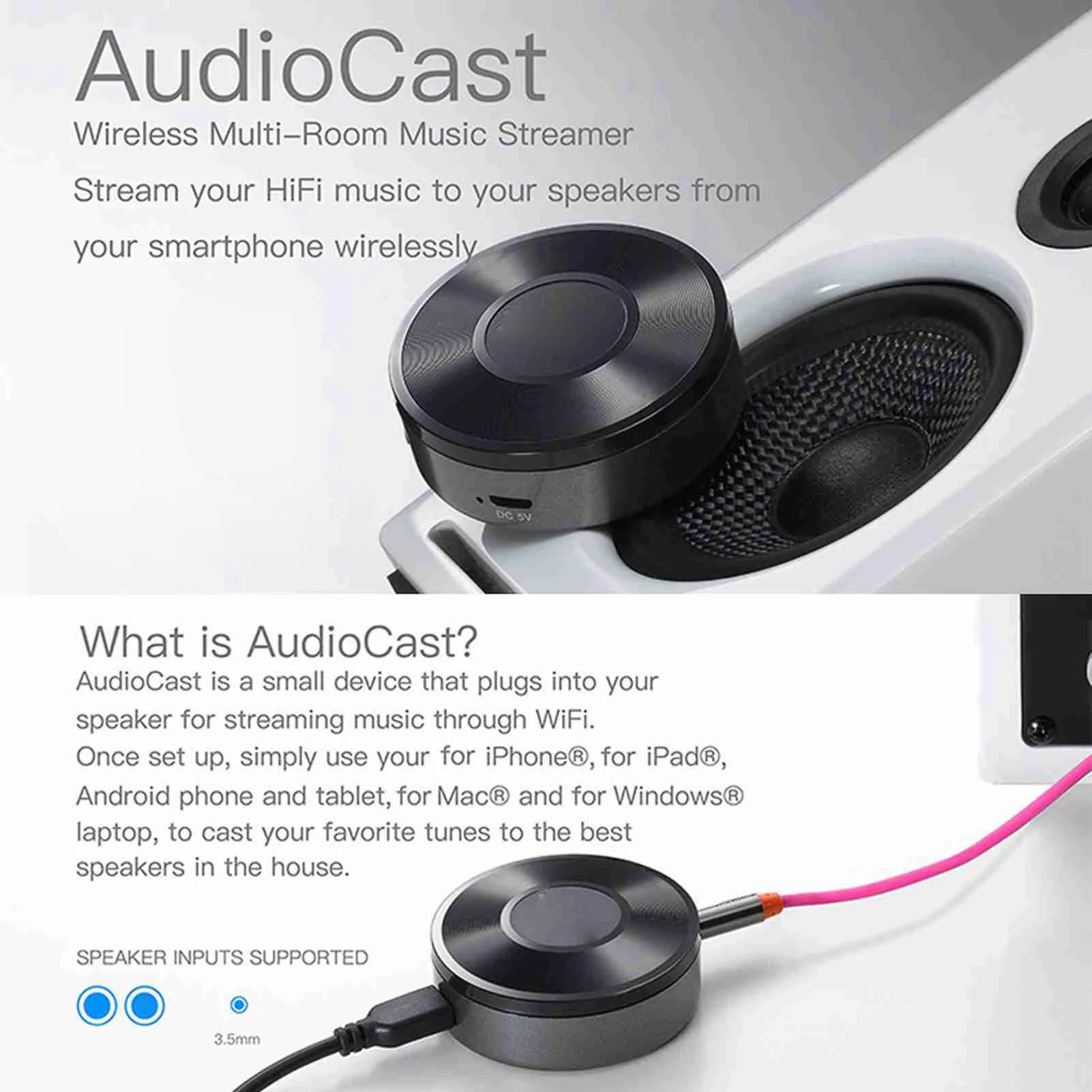 Hifi M5 AudioCast HIFI جهاز استقبال للموسيقى DLNA IOS وأندرويد Airmusic 2.4G WIFI مكبر صوت لـ Spotify غاسل الصوت اللاسلكي #3