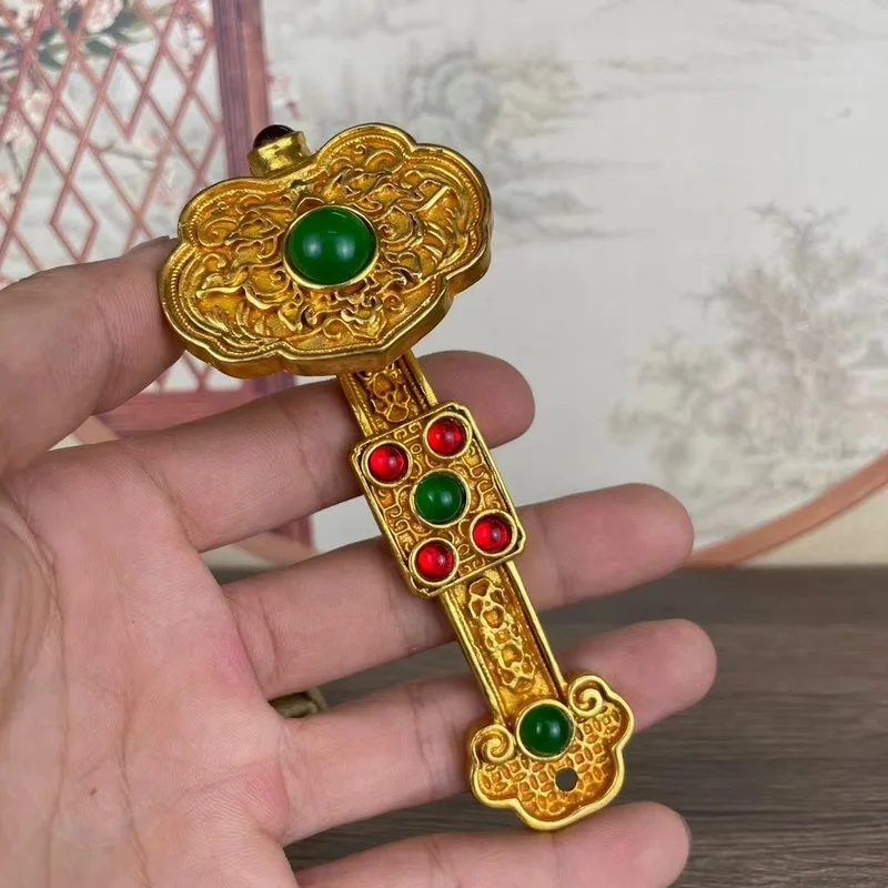 Antique gilded copper gemstone auspicious ornament, housewarming and wedding gift, imitation of Qianlong era, high-end home deco
