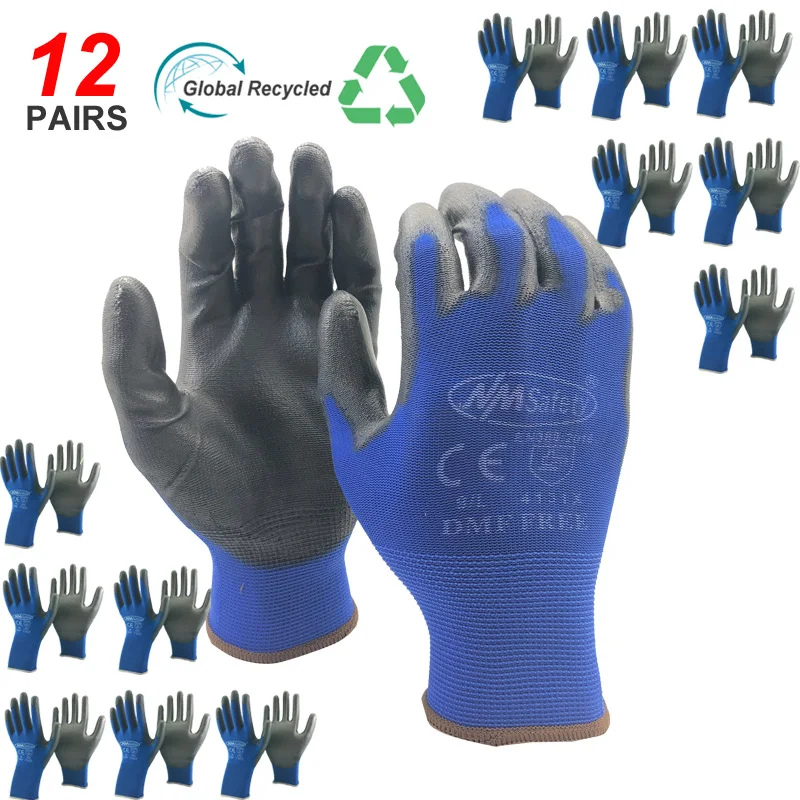 NMSAFETY 12-paar beschermende werkhandschoen Heren Flexibele nylon of polyester veiligheidswerkhandschoenen Professionele veiligheidsbenodigdheden