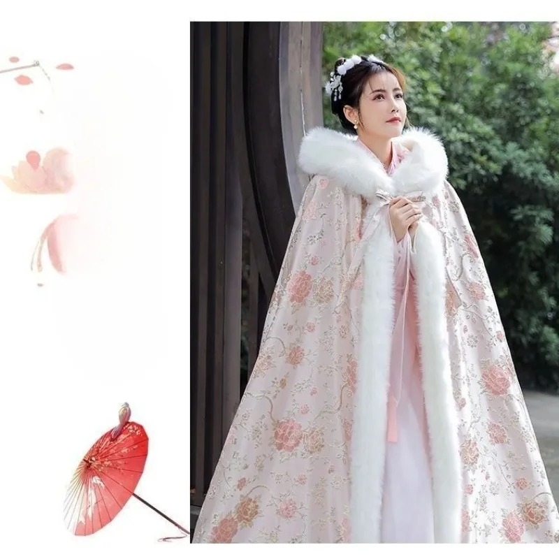 جديد الوردي الشتاء كيب شال الأميرة نمط دافئ سميكة الشتاء كيب النمط الصيني المألوف ملابس خارجية مريحة ودافئة