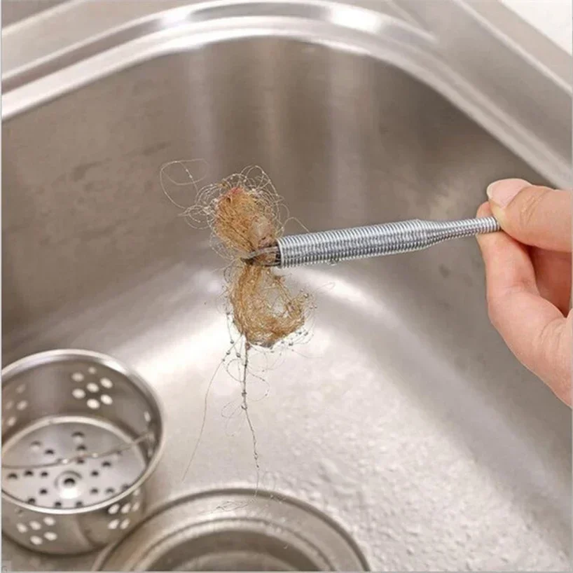 60cm Bathroom Hair Cleaner Bendable Drain Clog Dredge Tools Water Sink Cleaning Hook Sewer Dredging Spring Pipe Hair Remover