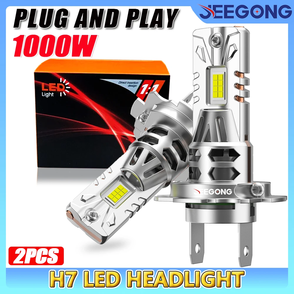 

H7 LED Super Bright Bulb 1000W Wireless With Fan Diode Car Lights 6000K Whtie Plug And Play CANBUS Error Free Fog Light 12V 2PCS