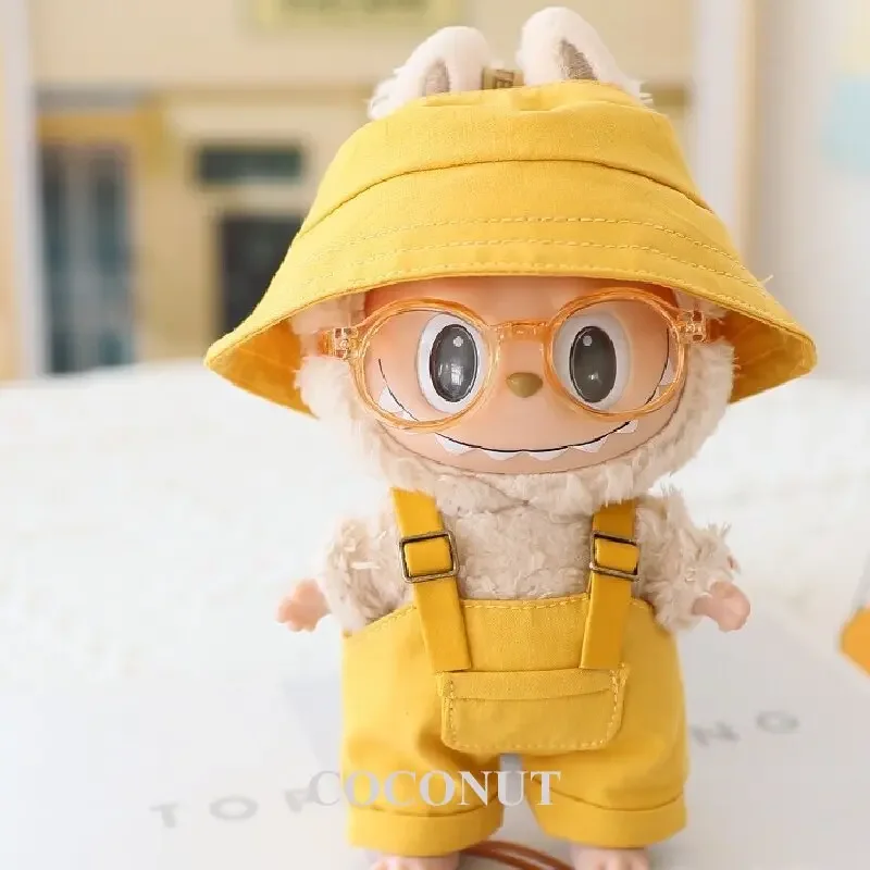 

For 15/17cm Labubu Doll Bucket Hat Overalls Set Doll Clothes Ropa Labubu Clothes Accessories