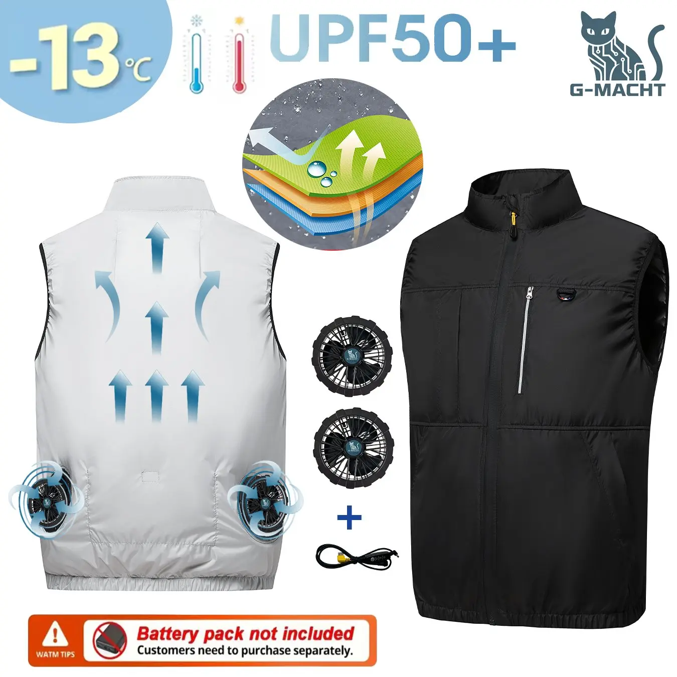 

Мужская охлаждающая жилетка G-MACHT с USB-вентилятором, куртка с кондиционированием воздуха, короткий рукав, для работы на улице, рыбалки, защита от жары