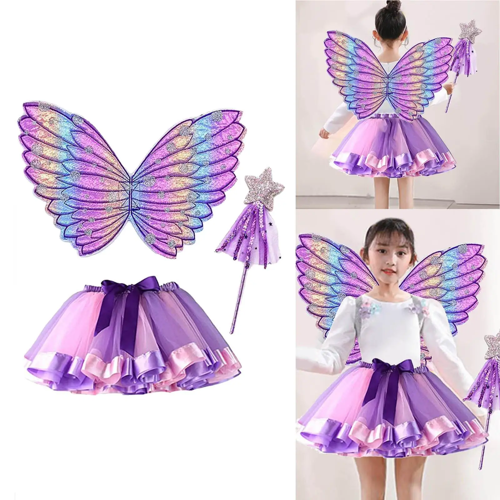 

Детское танцевальное платье с крыльями ангела, комплект-пачка, костюм феи-бабочки, одежда для выступления на Хэллоуин
