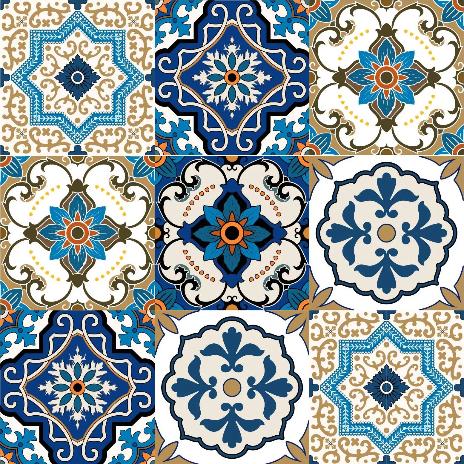 

Bohemian Moroccan Blue Tile Peel and Stick Wallpaper Waterproof Brown/Blue Contact Paper Modern Vinyl Self Adhesive Wall Paper