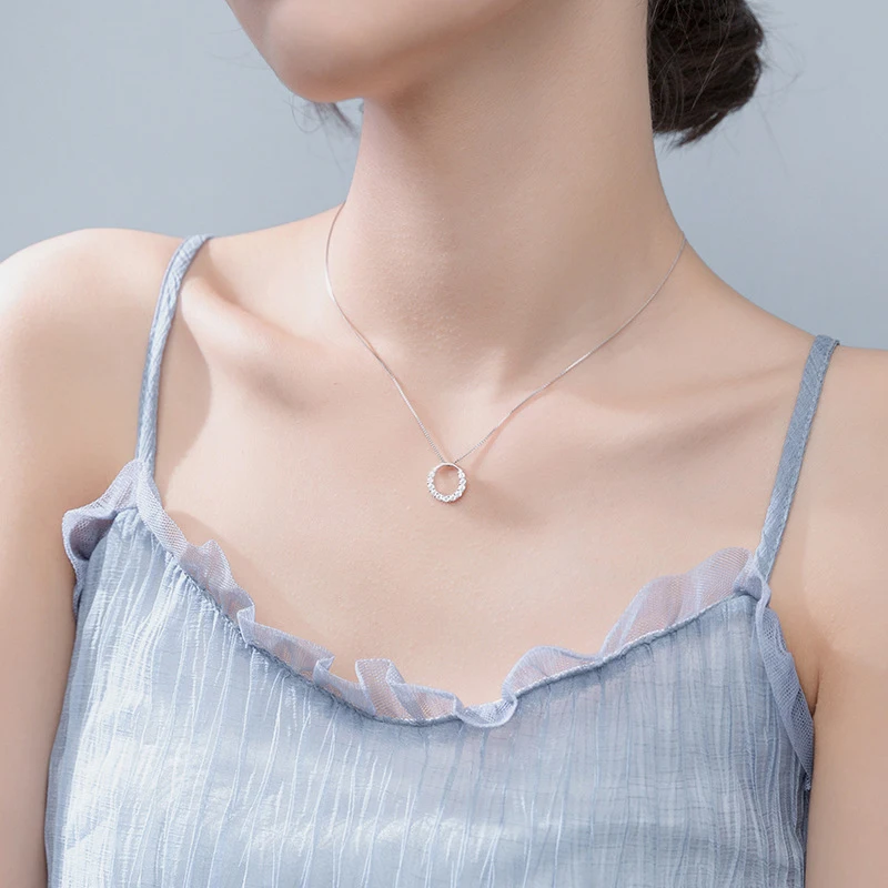 Modian 2021 New Sale Real 925 Sterling Silver Round Clear CZ Exquisite Luxury Pendant Necklace For Women Wedding Fine Jewelry