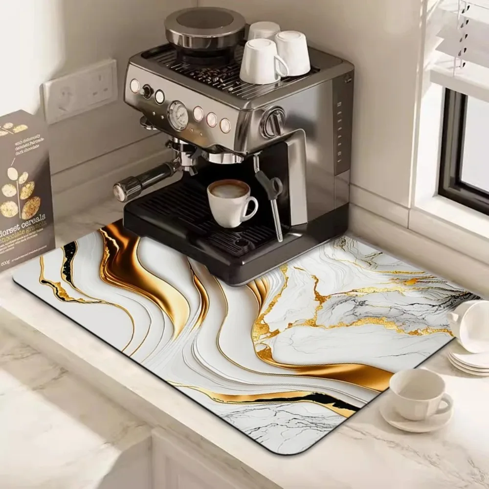 

Новый позолоченный мраморный кухонный сливной коврик, противоскользящие моющиеся впитывающие подушечки для ванной комнаты, быстросохнущий коврик для столовых приборов