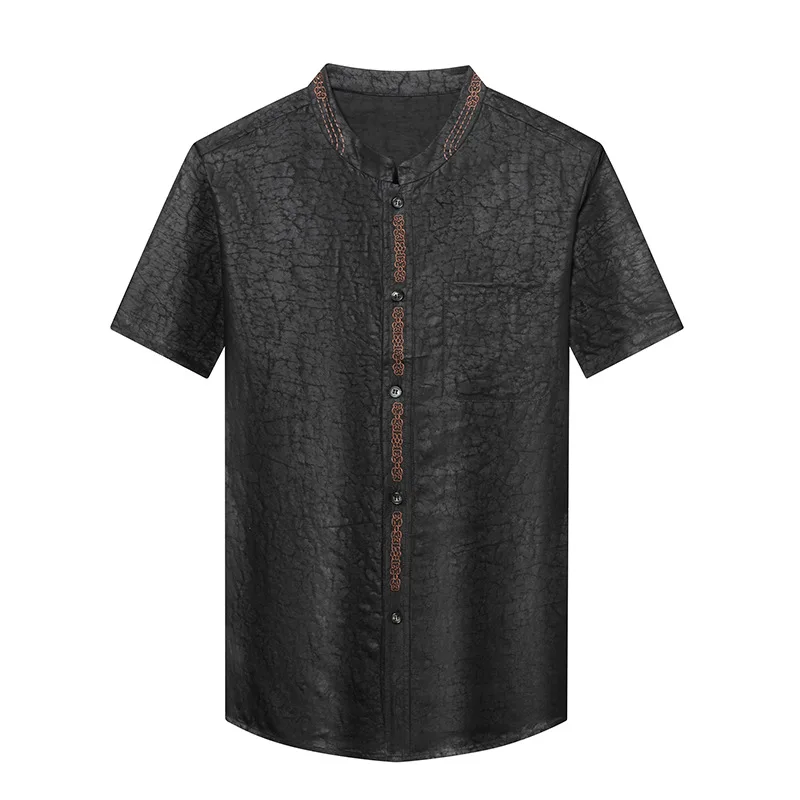 Men 100 Mulberry Silk Chinese Collar Short Sleeve Shirt Summer Comfortable Breathable