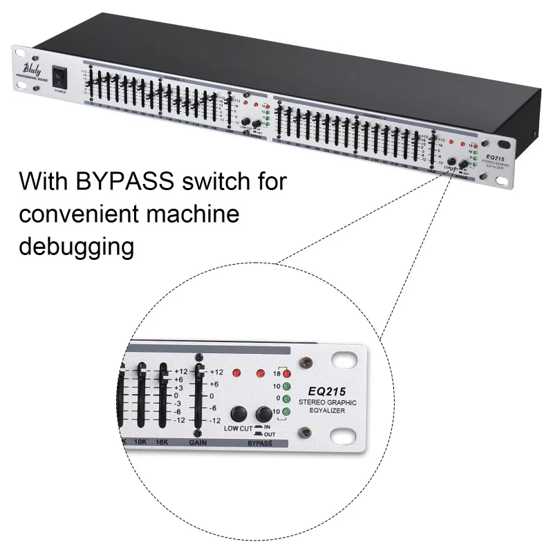 Btuty EQ-215 Dual Channel 15Band equalizzatore 1U Rack Mount equalizzatore grafico Stereo a 2 canali 110-240V apparecchiature Audio professionali